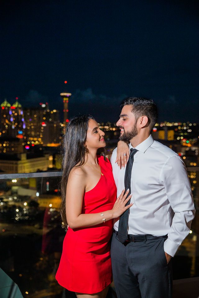 Kunal proposal at the Thompson with the tower in the dark