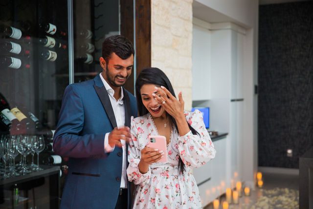 Rishi and Sahis San Antonio proposal showing ring to sister