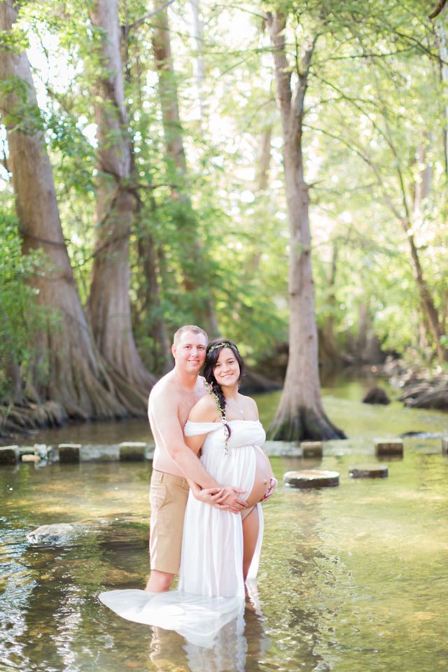 Stefan maternity Cibolo Natural Area in the water white dress
