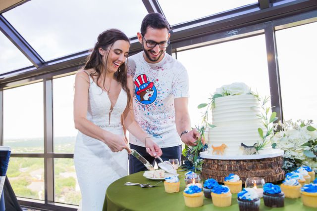 Ophir's San Antonio wedding reception the cake cutting