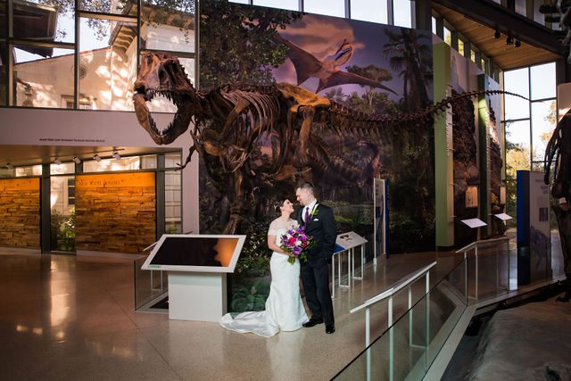 Rebecca Wedding Witte couple portrait in by the t-rex