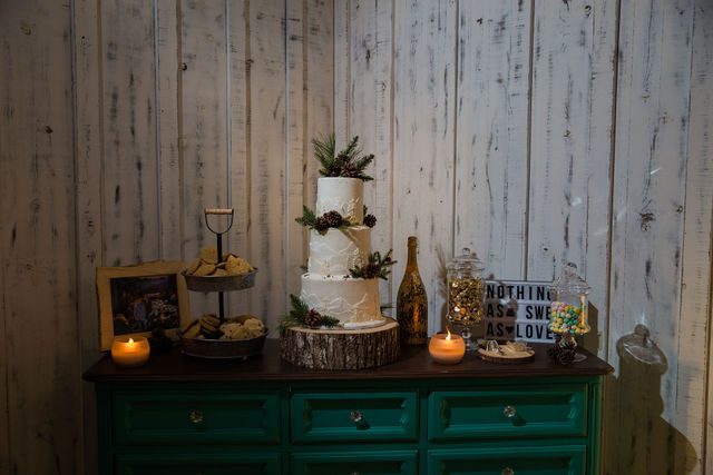 Will and Ross dessert table at harper hills ranch wedding reception