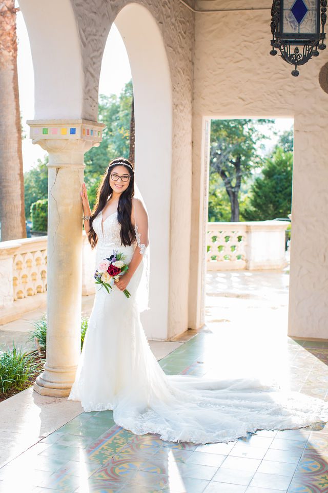 Bethany's bridal portrait at the McNay in the arches