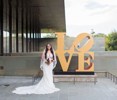 Bethany's bridal at the McNay with the LOVE sign portrait