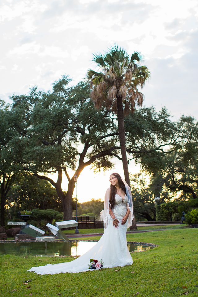 Bethany's bridal portrait at the McNay sunset looking back