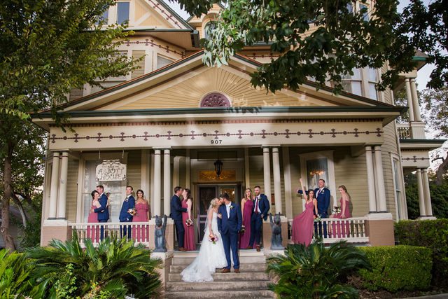 Celeste's wedding bridal party portrait on the porch in New Braunfels