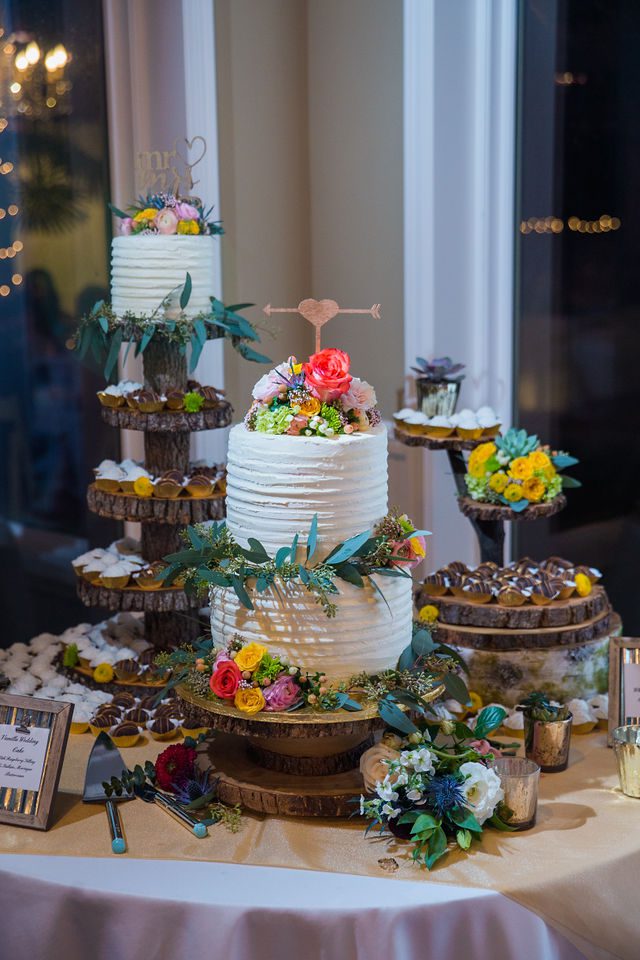 Celeste's wedding cake at reception at Abbott house