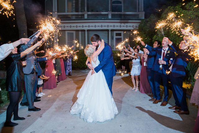 Celeste's wedding sparkler kiss at the reception Abbott house