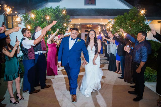 David and Bethany's sparkler exit wedding reception at Los Encinos