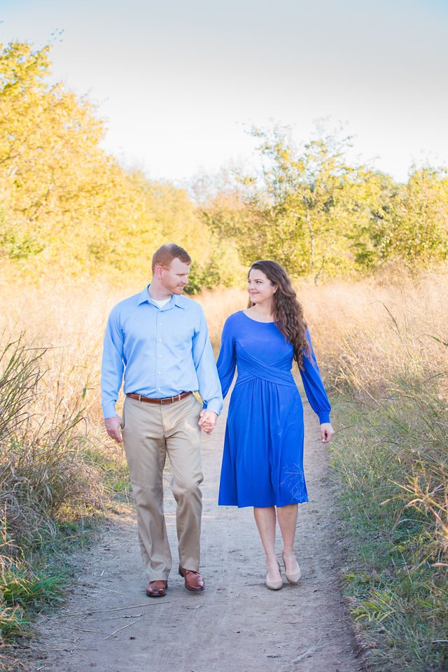 Coltan and Stephanie's the engagement at Cibolo Natural Area on the path