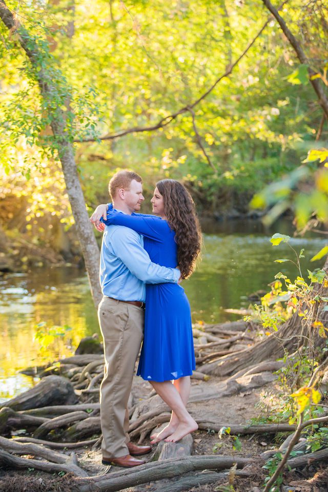 Coltan and Stephanie's the engagement at Cibolo Natural Area hugging by the river