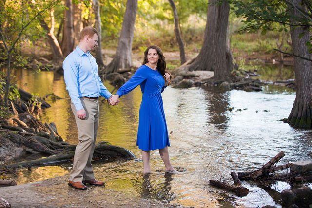 Coltan and Stephanie's the engagement at Cibolo Natural Area in the river