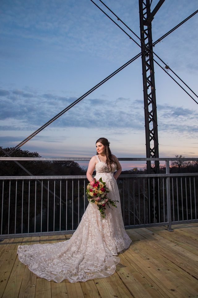 Meagan Bridal at sunset on the Faust st bridge New Braunfels side
