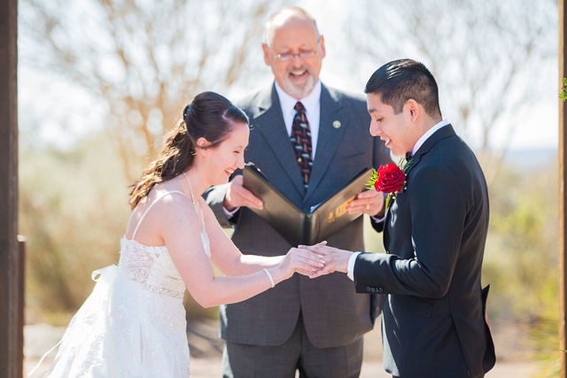 Allison wedding at Hofmann Ranch bride and groom's ceremony ring exchange