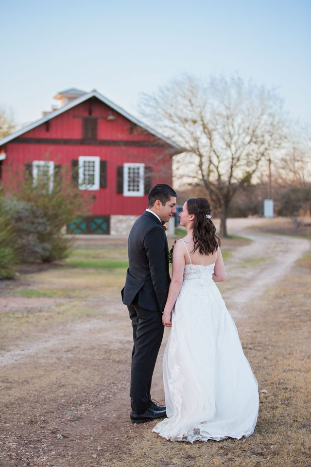 Allison's wedding at Hofmann Ranch sunset portrait on the path
