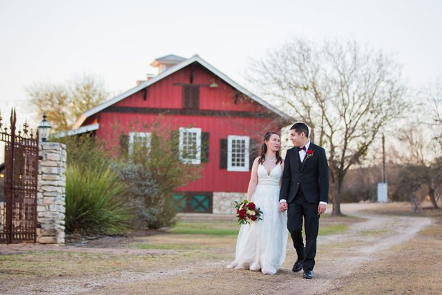 Allison's wedding at Hofmann Ranch sunset portrait walking on the path