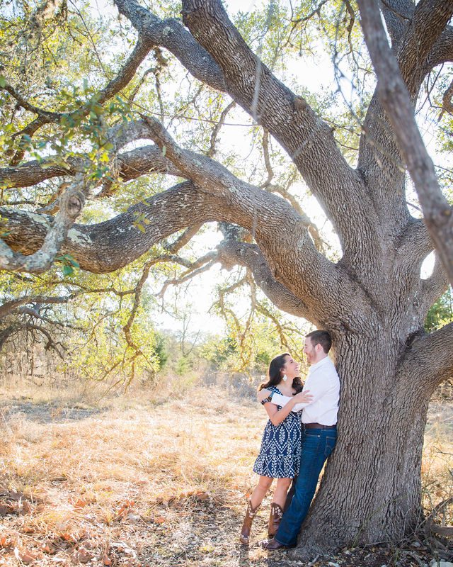 Bethany and Adam engagement Cibolo Natural Area under the oak tree