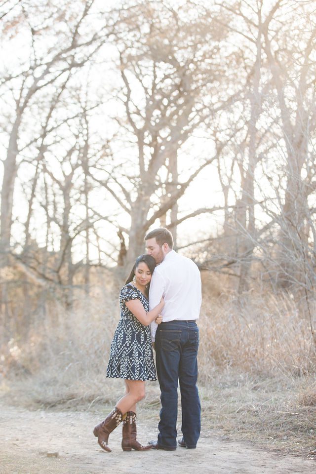 Bethany and Adam engagement Cibolo Natural Area in front of the cypress trees
