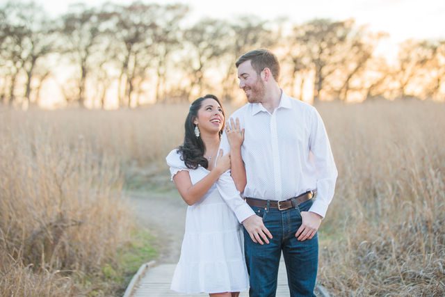 Bethany and Adam engagement on the bridge at Cibolo Natural Area
