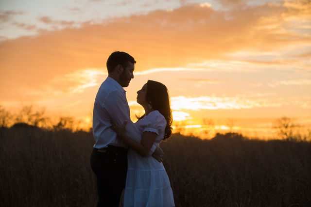 Bethany and Adam engagement at Cibolo Natural Area in the sunset