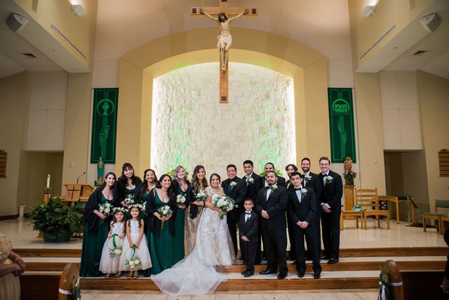 Chloe's San Antonio wedding bridal party portrait at St. Dominic's Catholic