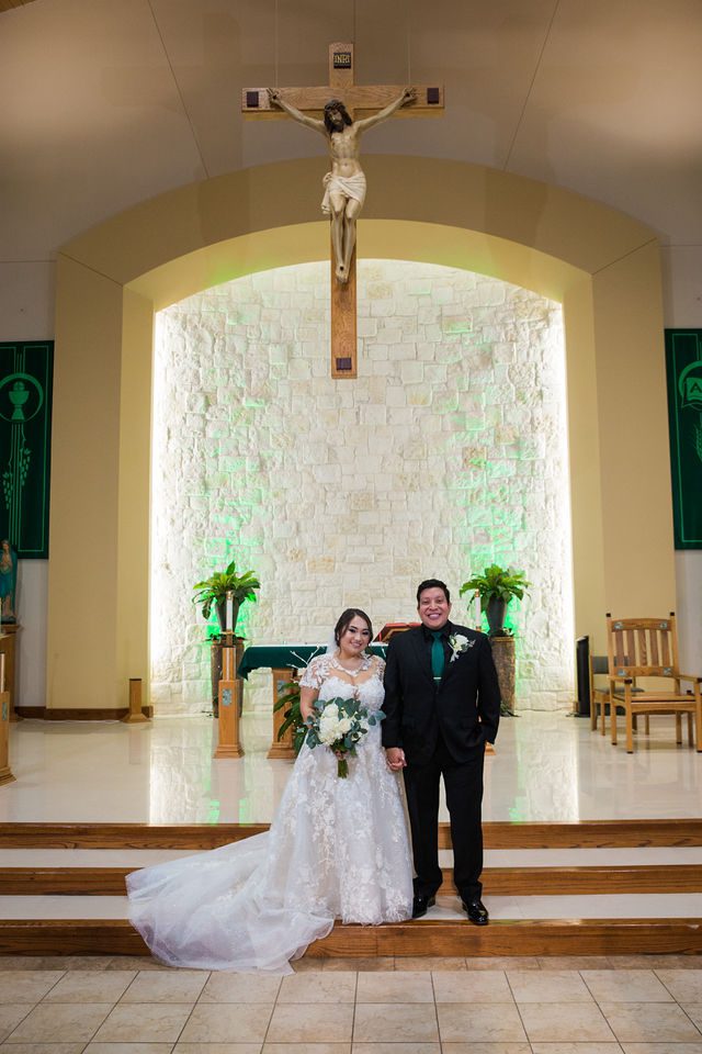 Chloe's San Antonio wedding couple portrait at St. Dominic's Catholic