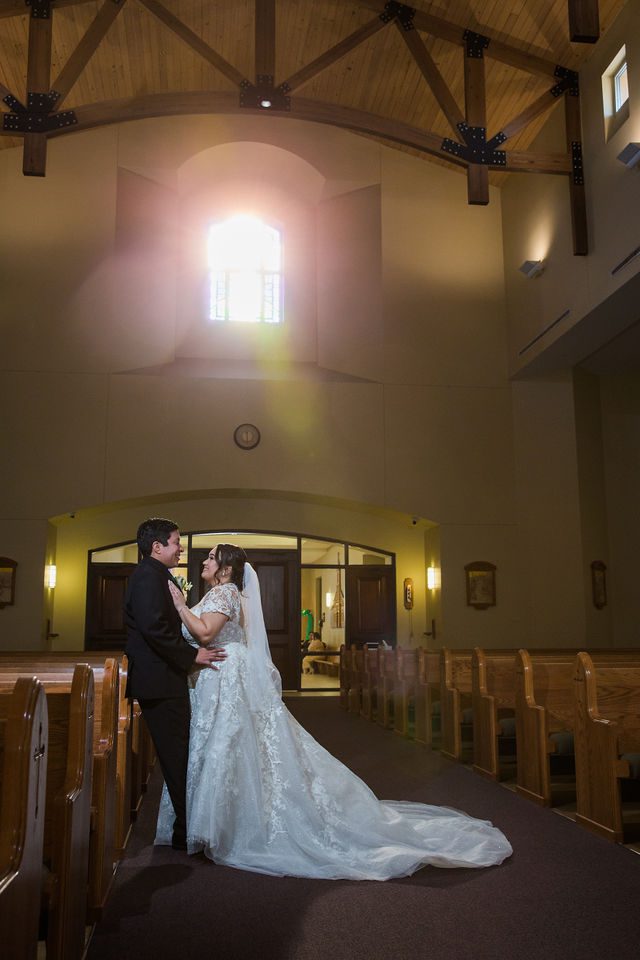 Chloe's San Antonio wedding sun coming in the church