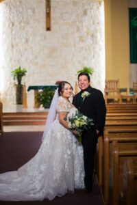 Chloe's San Antonio wedding portrait in the church close up
