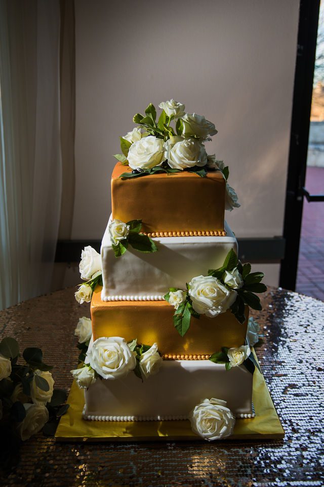 Chloe's San Antonio wedding cake at the reception at Las Fuentes
