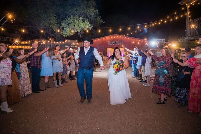 Liz's wedding reception at Enchanted Springs Ranch sparkler exit