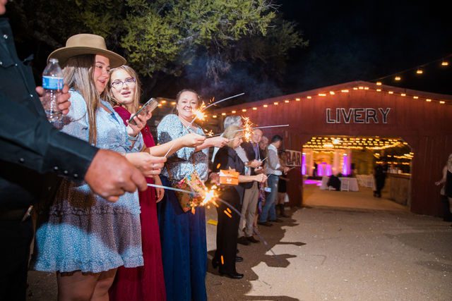 Liz's wedding reception at Enchanted Springs Ranch sparklers