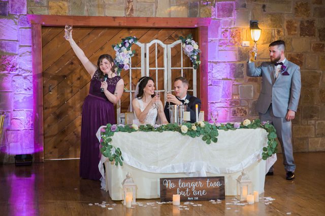 Graysen wedding ceremony in Comfort reception toasts