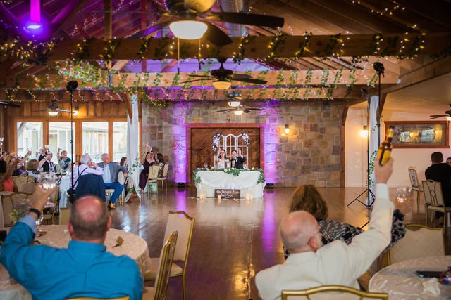 Graysen wedding ceremony in Comfort reception toasts with everyone