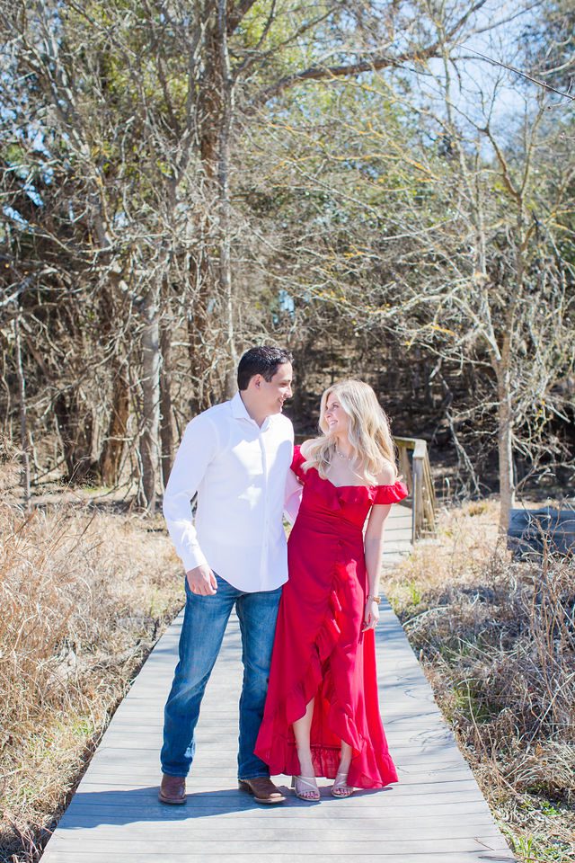 Heath's Engagement session Cibolo Natural Area on the boardwalk