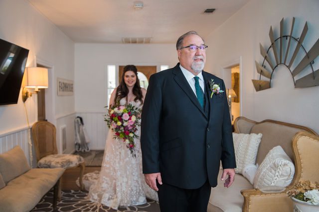 Simon wedding at Gruene Estate in New Braunfels father's first look
