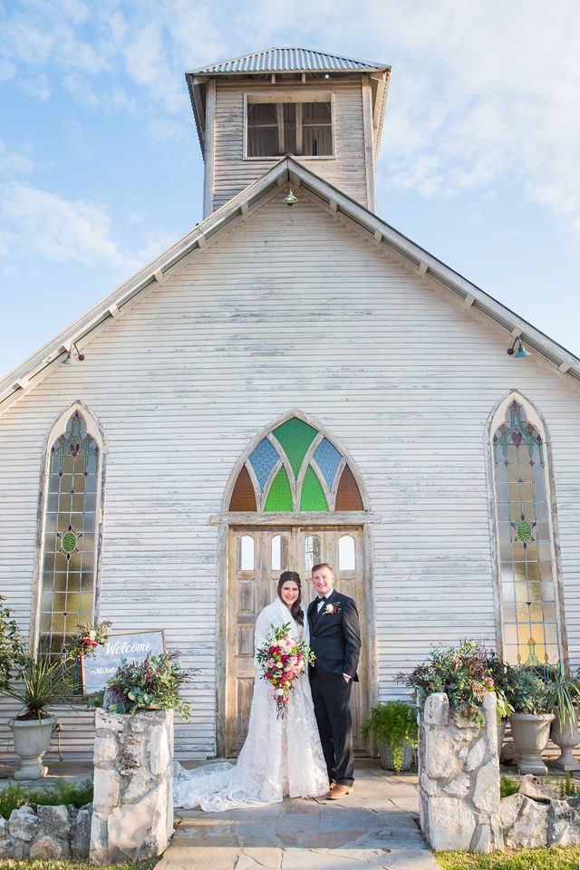 Simon wedding at Gruene Estate in New Braunfels couple portrait in front of the chapel