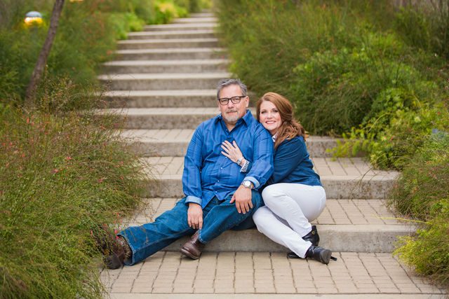 Deborah's engagement at Botanical Gardens couple on the steps
