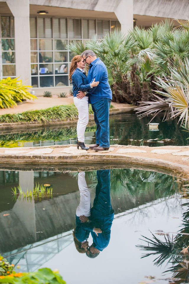Deborah's engagement at Botanical Gardens couple reflection on water