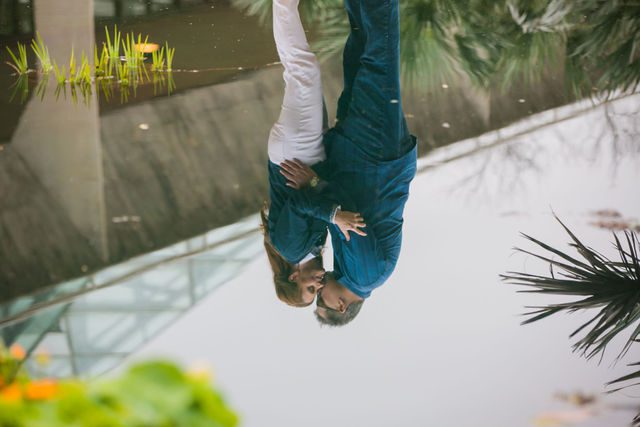 Deborah's engagement at Botanical Gardens couple reflection