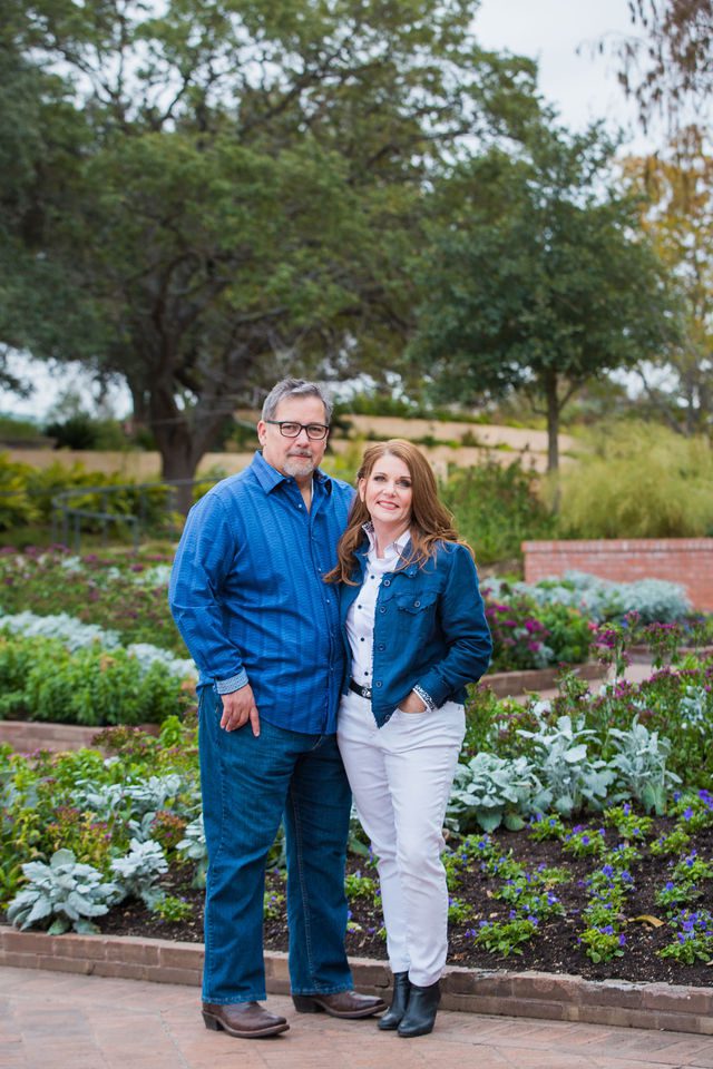 Deborah's engagement at Botanical Gardens couple in formal garden
