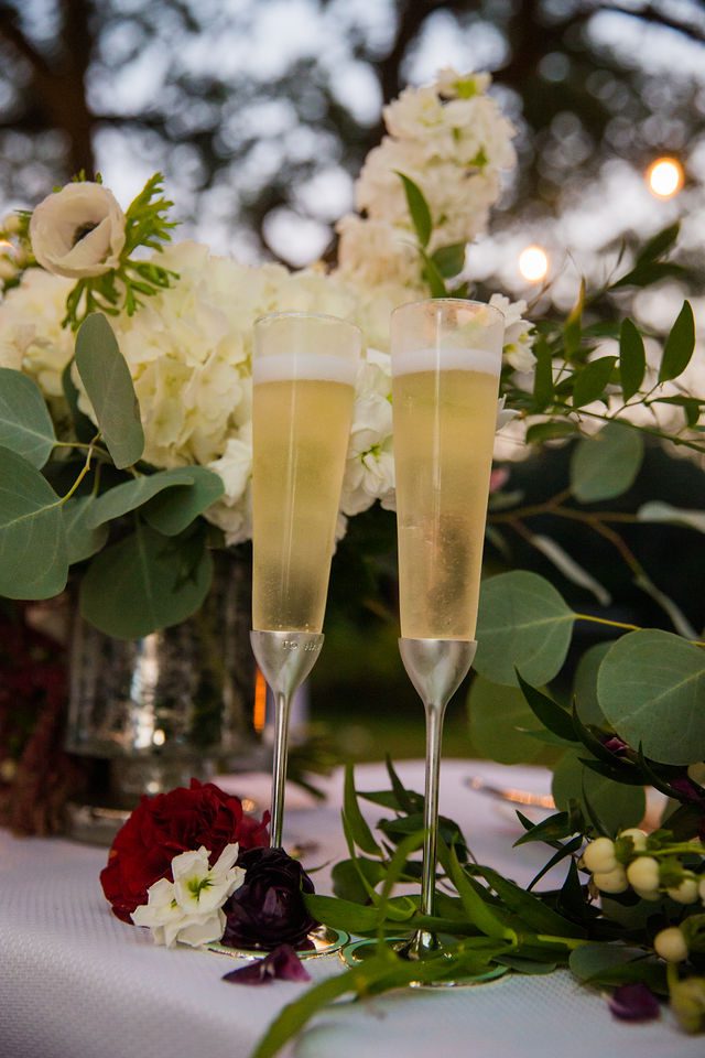 Pixley wedding in Garden Ridge reception champagne toast glasses