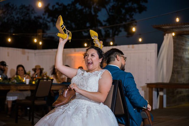The Cruz-Martinez wedding reception in San Antonio shoe game laughing