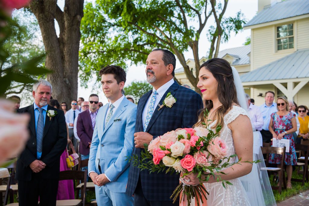 The Hamet wedding in San Antonio bride hand off by father
