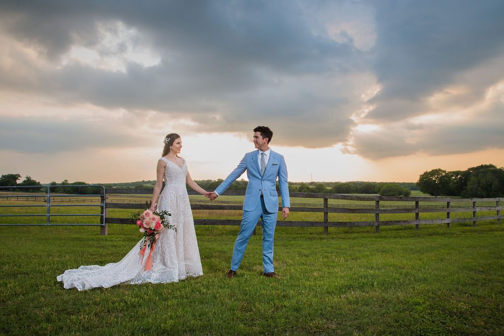 The Hamet wedding in San Antonio sunset in the pasture