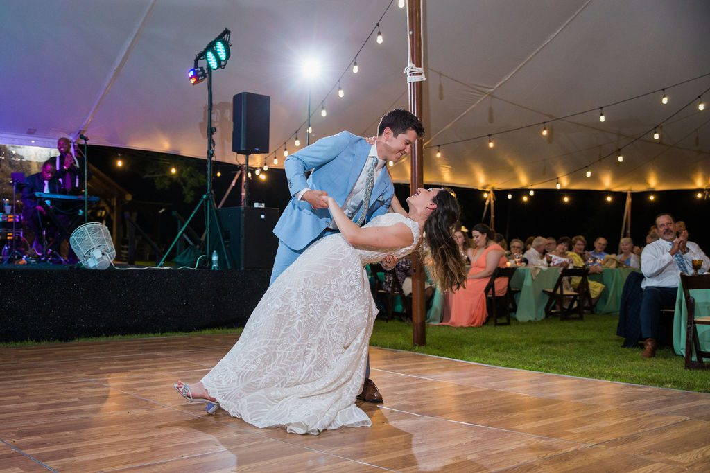 The Hamet wedding reception in San Antonio Hill country first dance dip