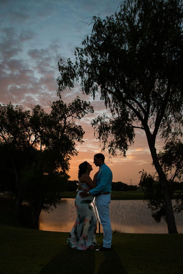 Jo Marie Engagement session Olympia Hills sunset by the pond silhouette