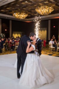 Ebonee wedding reception at La Cantera couple's first dance dip with sparklers