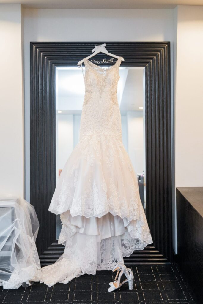 Sonali wedding Hotel Valencia San Antonio bridal gown in the mirror