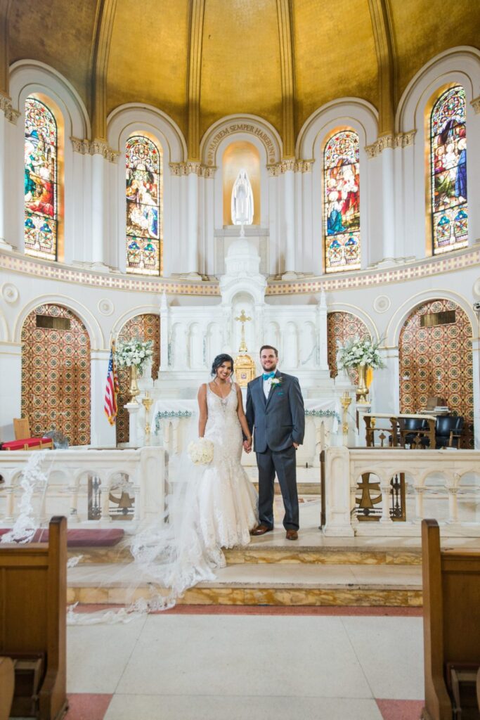 Sonali's wedding in San Antonio. The couple at St Mary's catholic church.