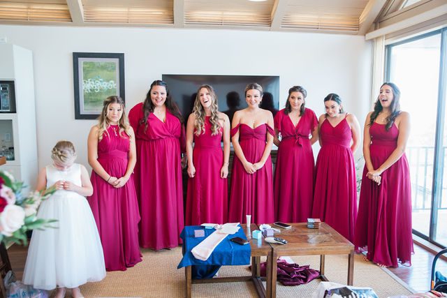 Ruiz wedding in Castroville bride and bridesmaids first look
